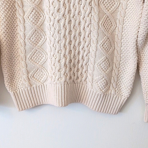 Vintage Women's L.L. Bean 100% Cotton Crewneck Cable Knit Sweater Cream Size S - Picture 2 of 8